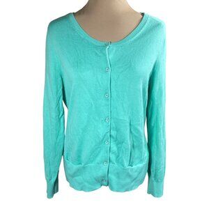 J. Jill Cardigan Sweater Green Long Sleeve Cotton Blend Stretch Size M Medium